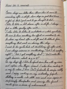 An open notebook with handwriting on it.