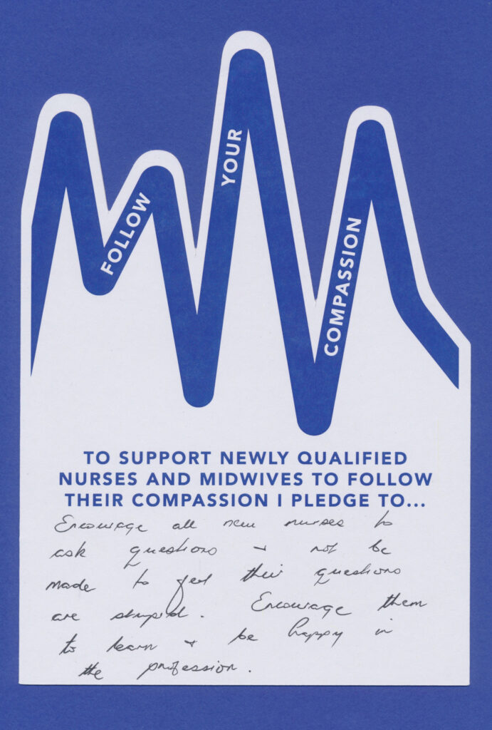 A blue and white card with the words to support neonatal nurses and midwives.