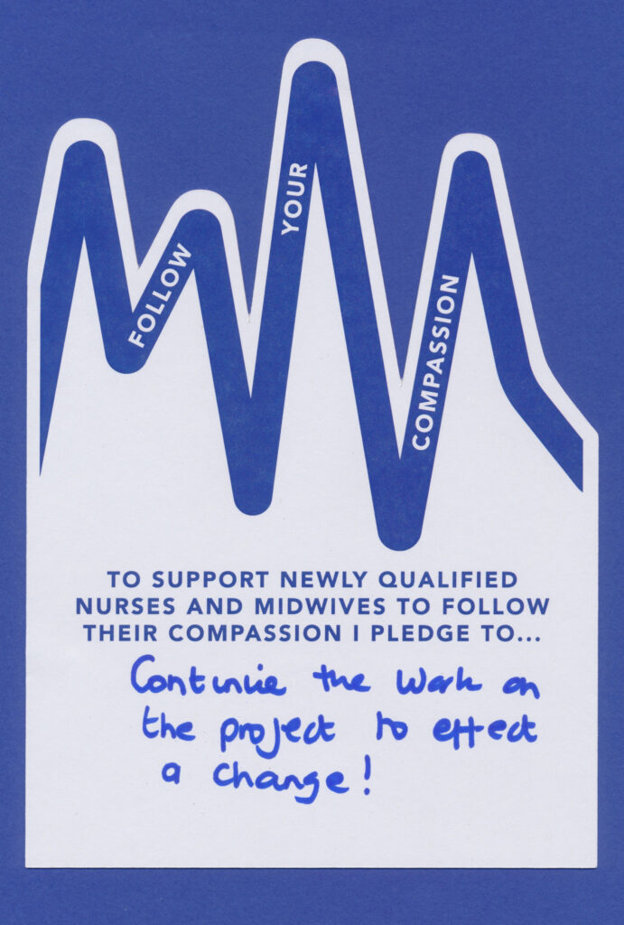 A blue and white poster with the words to support new qualified nurses and midwives to follow.