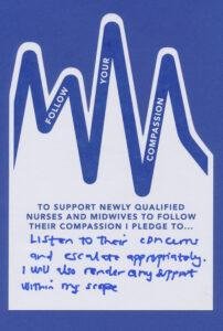 A blue card that says to support new qualified nurses and midwives to follow.