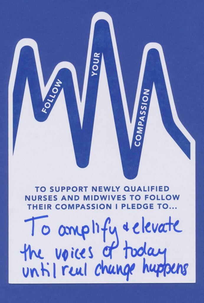 A blue and white poster with the words to support newly qualified nurses.