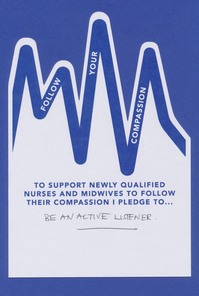 A blue and white poster with the words to support nwo qualified rubber midwives.